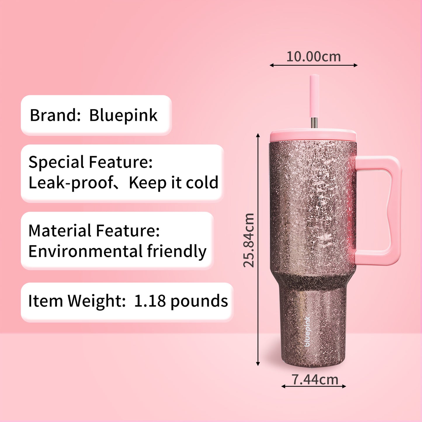 Bluepink 40OZ Stainless Water Tumbler with-New Year limited edition tumbler mom cup-kids tumber Christmas gifts